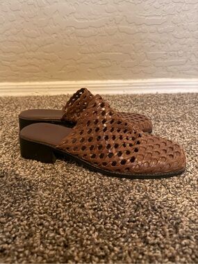 “The Leather Collection” Woven Genuine Leather Slip-On Mules Sandals - 8